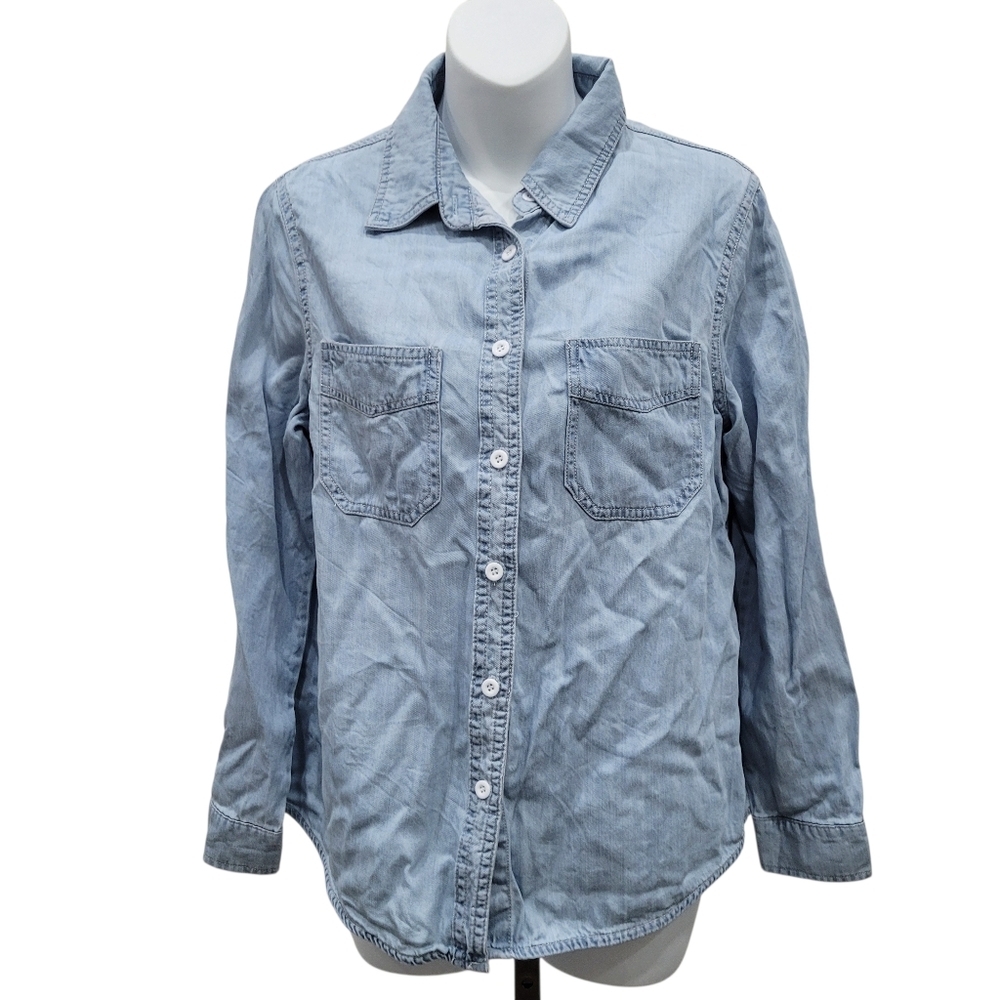 2/$20 Y2K Classic Blue Buttons Down Denim Shirt Top Size: M
